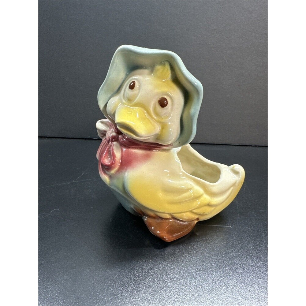 Vintage Duck Planter with Bonnet and Bow